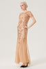 Load image into Gallery viewer, Champagne Sequins Short Sleeves Long 1920s Dress with 20s Accessories Set
