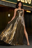 Load image into Gallery viewer, Golden A-Line Spaghetti Straps Pleated Sparkly Prom Dress with Accessories Set