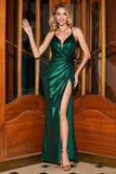 Sparkly Dark Green Spaghetti Straps Long Prom Dress With Accessory