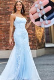 Light Blue Sparkly Beaded Mermaid Long Prom Dress With Accessories Set