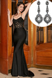 Black Black Corset Mermaid Spaghetti Straps Long Prom Dress with Accessory