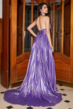 Sparkly Halter Pleated Purple Prom Dress with Accessory