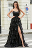 Load image into Gallery viewer, Black Strapless A-Line Long Tiered Prom Dress with Accessory
