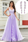 Lilac A Line Appliques Long Prom Dress with Accessory