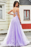 Lilac A Line Appliques Long Prom Dress with Accessory