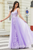 Lilac A Line Appliques Long Prom Dress with Accessory