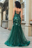 Sparkly Dark Green Mermaid Long Prom Dress with Accessory