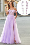 Off the Shoulder Appliques Tulle Corset Prom Dress with Accessory