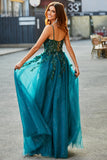 Gorgeous A Line Dark Green Appliques Long Prom Dress with Accessory