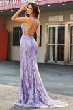 Beading Lilac Sparkly Mermaid Long Prom Dress with Accessory