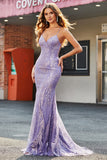 Beading Lilac Sparkly Mermaid Long Prom Dress with Accessory