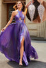 Load image into Gallery viewer, Stunning A Line Halter Neck Purple Long Prom Dress with Accessory