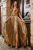 Load image into Gallery viewer, Stunning A Line V-Neck Golden Long Prom Dress with Accessory