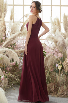 Elegant Burgundy Chiffon Bridesmaid Dress