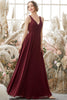 Load image into Gallery viewer, Burgundy V Neck Chiffon Bridesmaid Dress