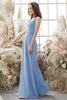 Load image into Gallery viewer, Blue V Neck Chiffon Bridesmaid Dress