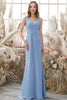 Load image into Gallery viewer, Blue V Neck Chiffon Bridesmaid Dress