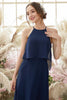 Load image into Gallery viewer, Halter Navy Chiffon Bridesmaid Dress