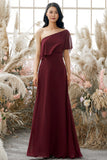 One Shoulder Burgundy Chiffon Bridesmaid Dress