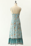 Spaghetti Straps Blue Bohemia Style Dress