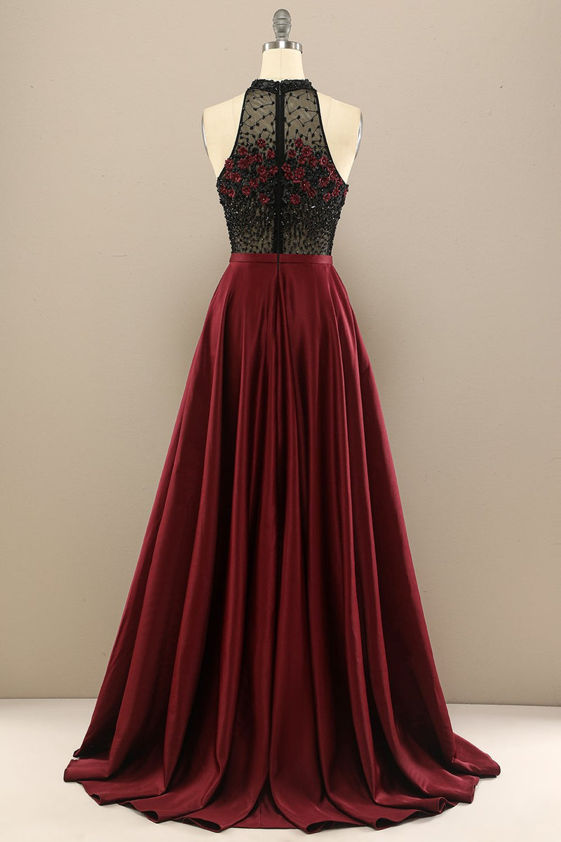 Load image into Gallery viewer, Dark Green Long Beaded Prom Dress With Flowers