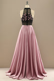 Dark Green Long Beaded Prom Dress With Flowers