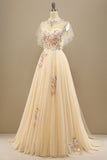 Yellow Long Prom Dress With Appliques