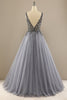 Load image into Gallery viewer, Grey V Neck Long Beaded Prom Dress