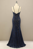 Navy Mermaid Lace Long Prom Dress