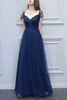 Load image into Gallery viewer, A-Line V-neck Long Tulle Bridesmaid Dress