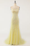 Yellow Mermaid Long Prom Dress with Appliques