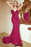 Mermaid Sweetheart Fuchsia Sequins Long Prom Dress with Sweep Train