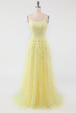 Yellow Spaghetti Straps Prom Dress