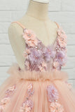 Pink Tulle Spaghetti Straps Flower Girl Dress