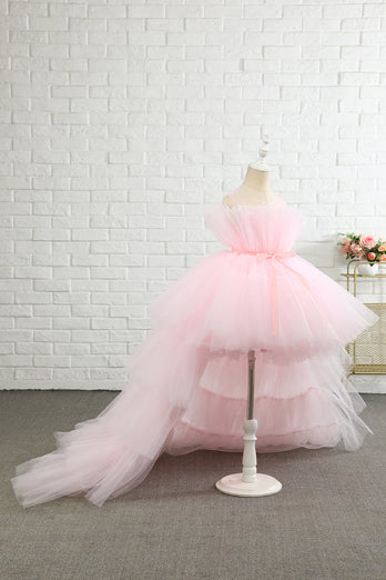 Pink High Low Flower Girl Dress