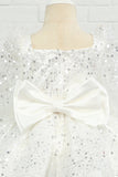 Ivory Sequins Flower Girl Dress with Bow