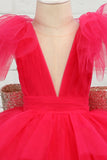 Fuchsia Tulle Flower Girl Dress with Sequins Bow