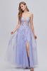 Load image into Gallery viewer, Lavender Spaghetti Straps Appliques Long Prom Dress with Slit