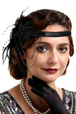 1920s Black Feather Beaded Headband