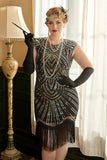 Golden Sequins Plus Size 1920s Dress with Fringes