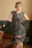 Golden Sequins Plus Size 1920s Dress with Fringes