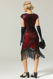 Burgundy Gatsby Glitter Fringe 1920s Dress