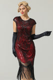 Burgundy Gatsby Glitter Fringe 1920s Dress