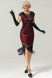 Burgundy Gatsby Glitter Fringe 1920s Dress