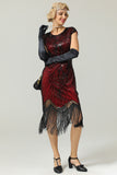 Burgundy Gatsby Glitter Fringe 1920s Dress