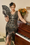 Black 1920s Plus Size Beaded Sequins Flapper Dress