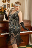 Black 1920s Plus Size Beaded Sequins Flapper Dress