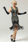 Black Glitter Fringe 1920s Flapper Dress