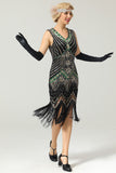 Black Glitter Fringe 1920s Flapper Dress