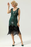 Dark Green Beaded Glitter Fringe 1920s Flapper Dress